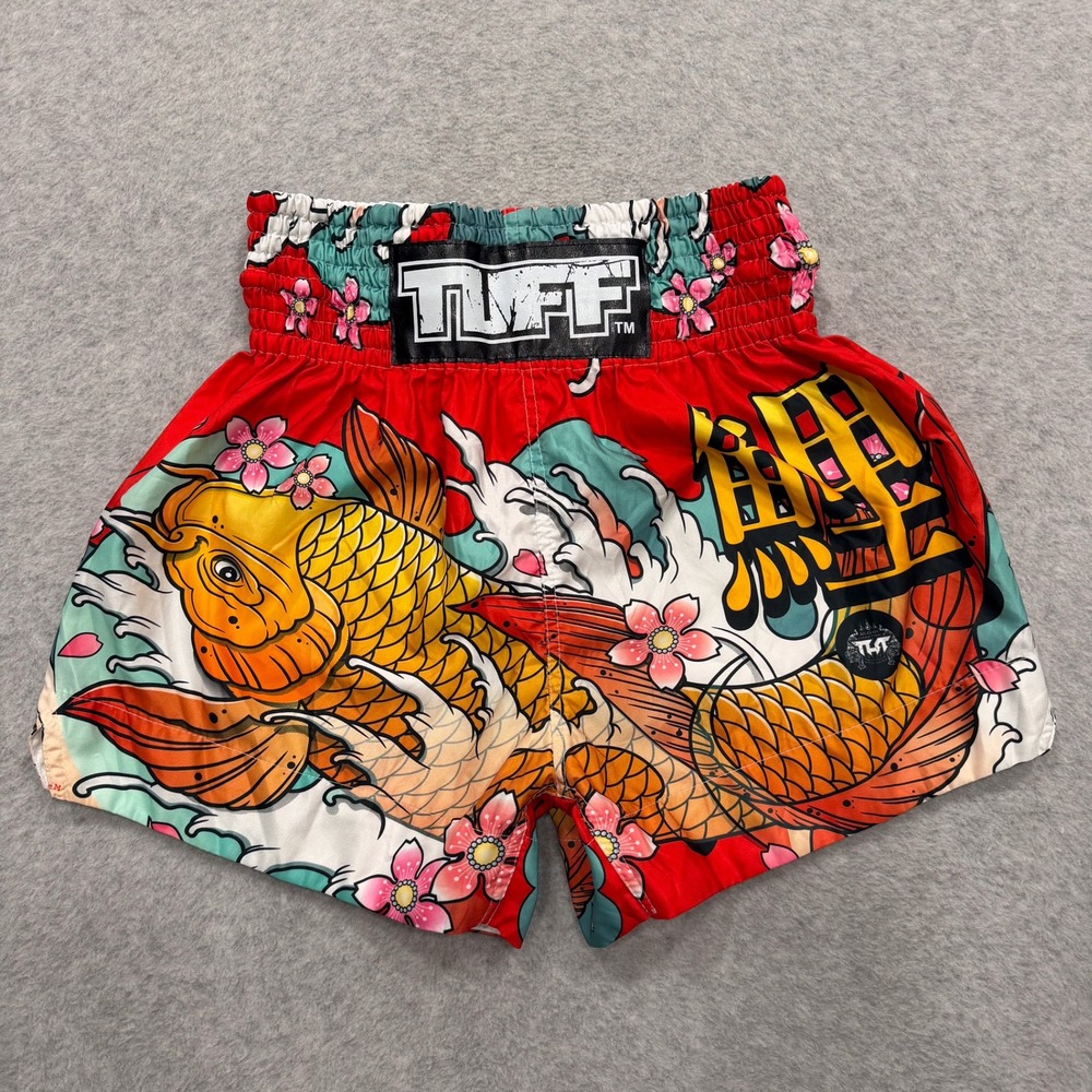 TUFF Shorts Size M Red Koi Fish Muay Thai Boxing Trunks Traditional Style